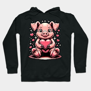 Pig Holding Heart Valentine's Day Cute Valentine Premium Hoodie